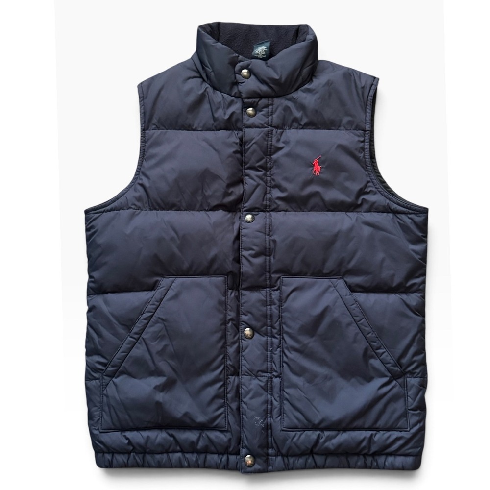 Polo Ralph Lauren Kids Navy Blue Puffer Vest Red Pony Logo Size M 12/14